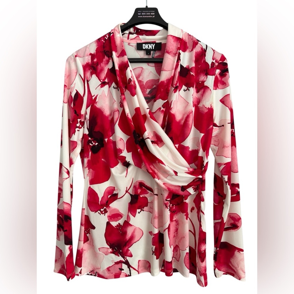 DKNY Women's Floral Pink/Red and White Top size S